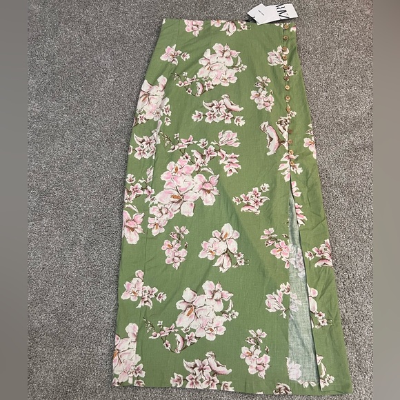 1 day sale! $15! NWT Zara Linen Blend Skirt Green Floral Size Small  3271/781 - Picture 9 of 15